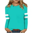 thumbnail image 3 of HVOBTTY Womens Long Sleeve Pullover T Shirt, Fall Tops for Women, Women's Casual Striped Patchwork Raglan Crew Neck Loose T Shirt Mint Green, L, 3 of 5