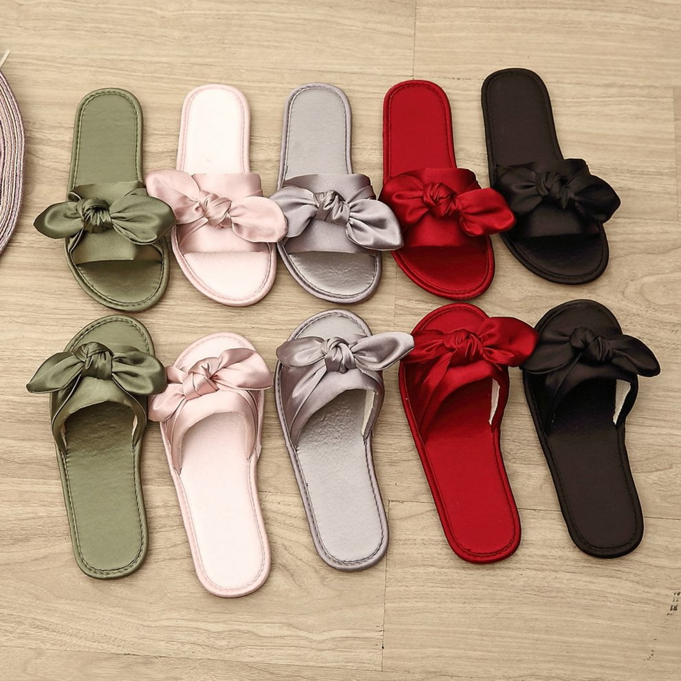 Personality Fashion Korean Satin Bow Slippers Non-slip Breathable ...
