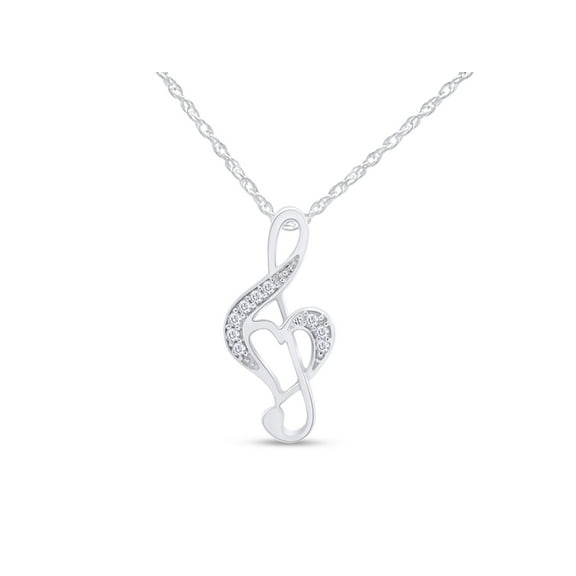1/10 Ct Diamond Music Note Heart Womens Pendant Necklace 14K White Gold Over