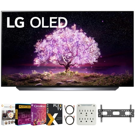 LG OLED48C1PUB 48 Inch 4K Smart OLED TV 2021 Model Bundle with Premiere Movies Streaming 2020 + 37-70 Inch TV Wall Mount + 6-Outlet Surge Adapter + 2x 6FT 4K HDMI 2.0 Cable