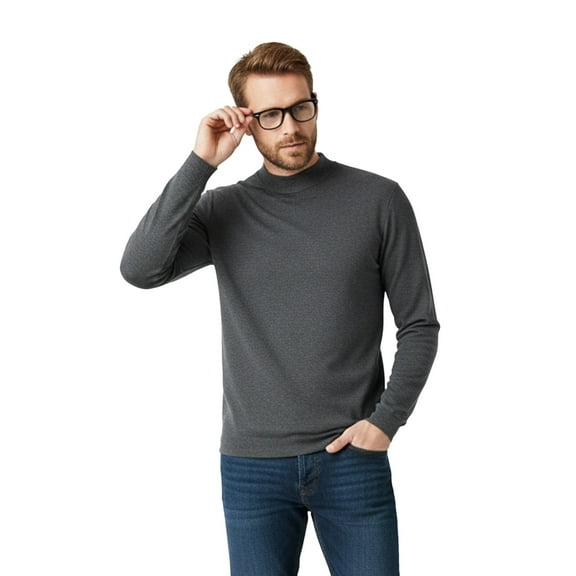 Men's Silk & Wool Blend Thermal Underwear Shirt, Mid Neck Base Layer with Air Layer Technology, Warm 6°C, Dark Gray, Size L