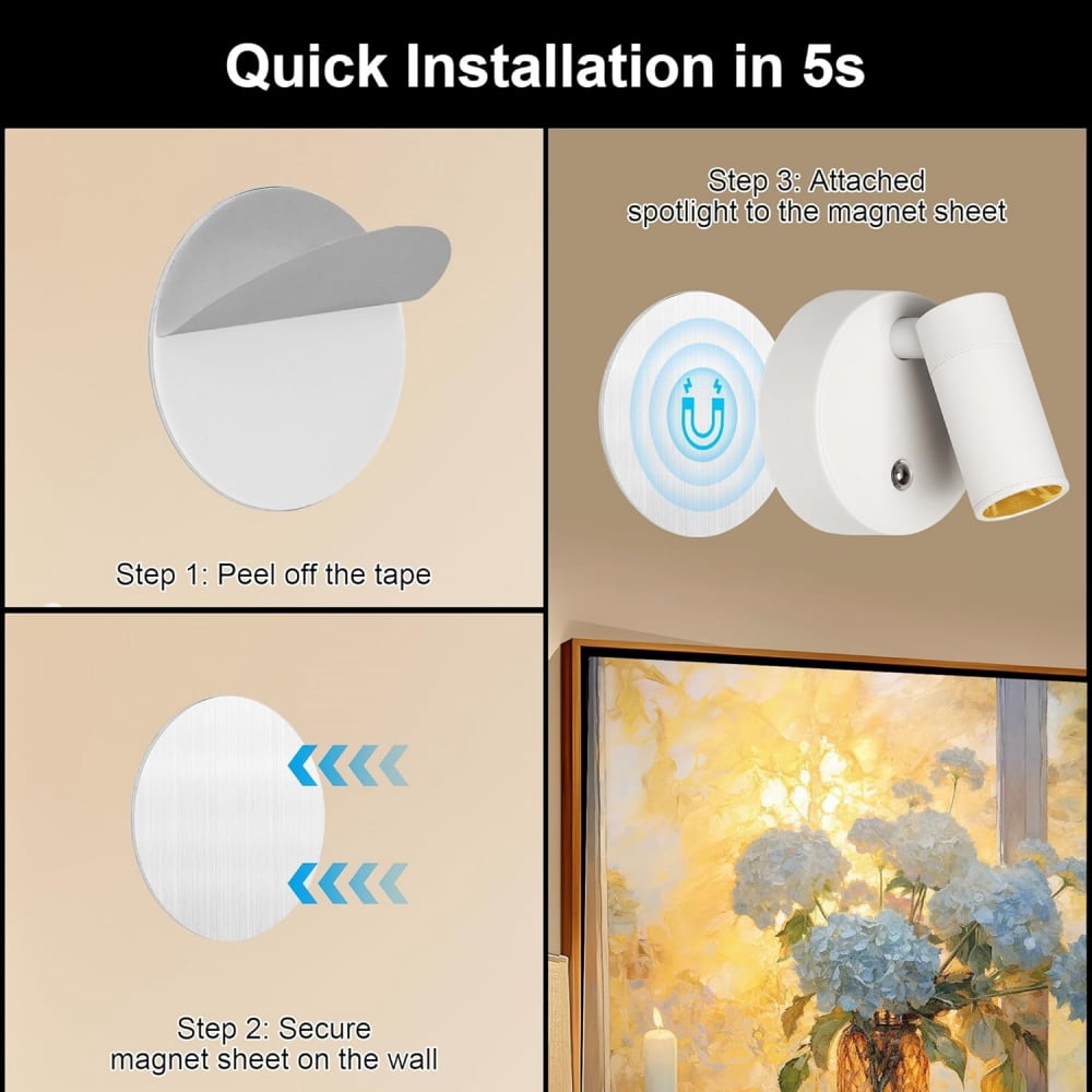 Indoor Wireless LED Spotlight, Indoor Plant Spotlight, Remote Dimmable, 350 ° Rotating, Rechargeable Upward Battery Powered, Ceiling Light for Artwork Painting Plant Picture Light White (4 PCS)