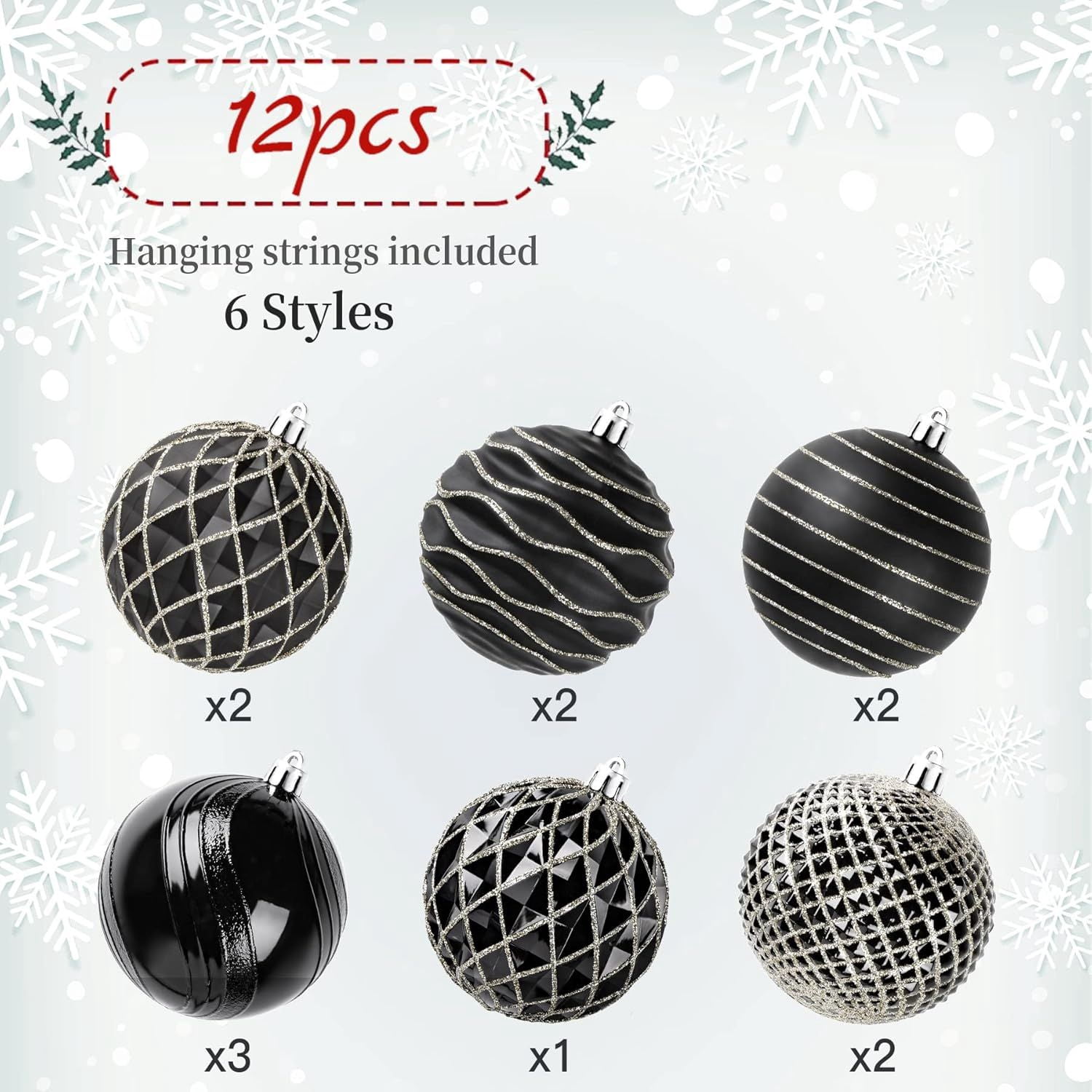 80mm Christmas Balls Ornaments,12PCS Colored Shatterproof Plastic Decorative Hanging Tree Decorations Baubles Set for Xmas Tree Decor Holiday Party Wedding Decoration with Lanyard