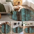 thumbnail image 5 of Teal Wood Grain 8FT Round Area Rugs for Living Room Farmhouse Board Retro Vintage Strip Ultra-Thin Non-Slip Round Rugs Machine Washable Low Pile Circle Carpet for Bedroom Kitchen Nursery, 5 of 9