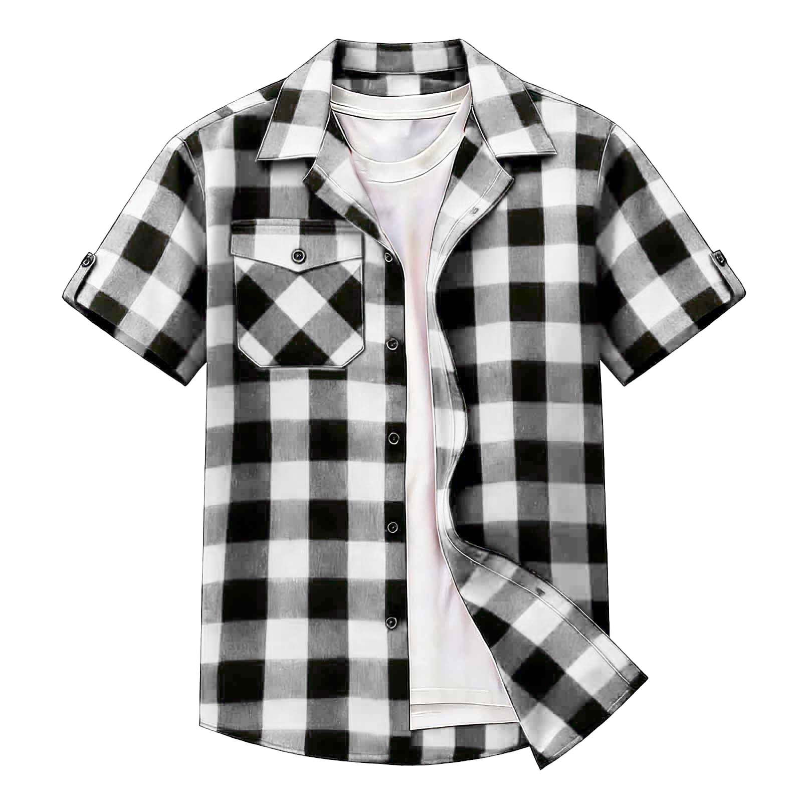 Miqool Men's Buffalo Plaid Short Sleeve Button Down Shirt, Casual Hawaiian Checkered Shirt with Chest Pocket