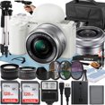 thumbnail image 1 of Sony Alpha ZV-E10 Mirrorless Vlog Camera With 16-50mm Lens + 2 Pack 128GB Memory Card + Flash + Tripod + Case + A-Cell Mobility Accessory Bundle (White), 1 of 1