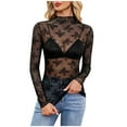 thumbnail image 2 of Turilly Lace Tops for Women 2025 Trendy See Through Stylish Tops Mock Neck Shirts Party Club Night Blouses, 2 of 8