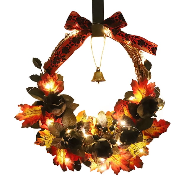 HUASHENG Halloween Garlands With Glow And Non Glow Maple Leaves Artificial Black Roses And Ribbons For Indoor/outdoor Home Decorations