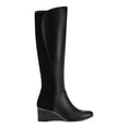 thumbnail image 3 of ALFANI Womens Black Mixed Media Padded Beverly Round Toe Wedge Zip-Up Leather Dress Boots 8.5 M, 3 of 4