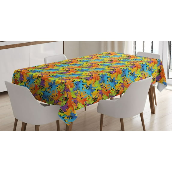 Abstract Tablecloth, Contemporary Style Color Splashes Vibrant Trippy Watercolor Palette Artisan Funky, Rectangle Satin Table Cover for Dining Room and Kitchen, 60" X 90", Multicolor, by Ambesonne