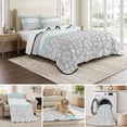 thumbnail image 6 of Twin XL Quilt Set 68''x98'', Aqua Grey Lightweight Bedspread Coverlet Set with 2 Pillow Shams, Chic Garden Floral Stripe Embroidery Design Breathable All Season Quilt Bedding for Dorm/Guest Room, 6 of 9