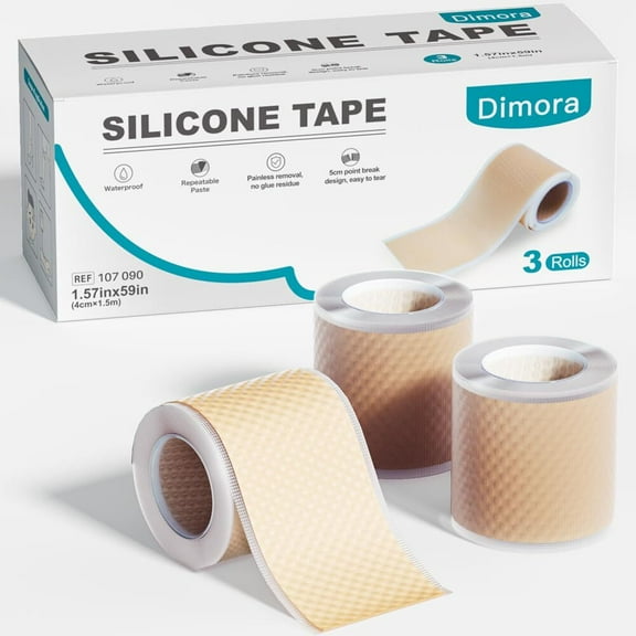 Dimora Silicone Tape 3 Rolls - Hypoallergenic Medical Tape for Sensitive Skin, Pain-Free Removal First Aid Tapes with Easy Tear Precut, Waterproof Surgical Tape, 1.6 in x 177 in