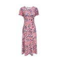 thumbnail image 2 of Floral Print Crew Neck Dress, Elegant Short Sleeve Dress For Spring & Summer, Women's Clothing, 2 of 4