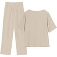 thumbnail image 6 of Women's 2-Piece Short Sleeve Button Solid T-Shirt Top and Long Pants Outfit - Polyester Spandex, Casual Summer Style, 6 of 6