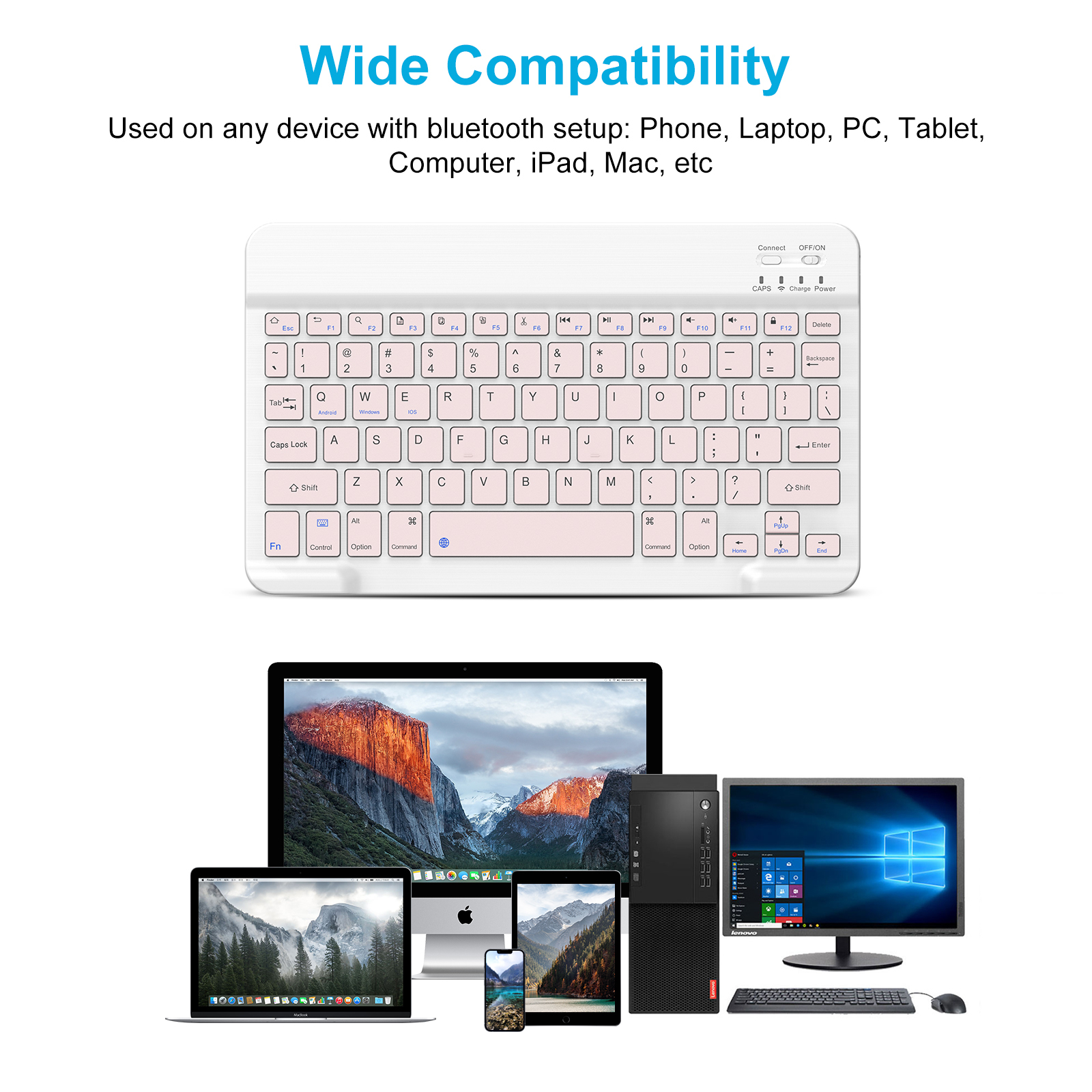 Cimetech Ultra-Slim Rechargeable Bluetooth Keyboard, Pink photo 2
