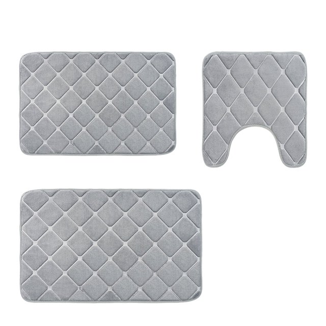 Ounissouiy Alfombrilla de baño antideslizante supersuave de poliéster - Alfombrilla absorbente antideslizante duradera y fácil de limpiar Juegos de accesorios de baño caja 3D gris