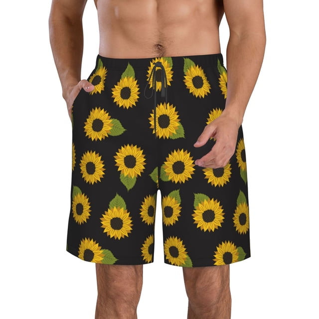 Balery Sunflowers Traje de Baño Estilo Hawaiano para Hombre, Shorts de Secado Rápido con Bolsillos-Small