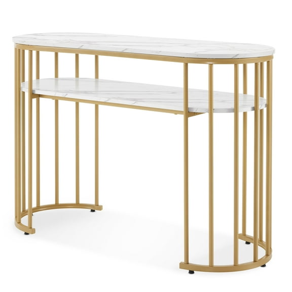 BarberPub Makeup Vanity Desk with Metal Frame, Faux Marbling Top