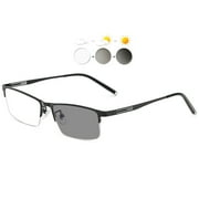 KOOSUFA Mens Transition Photochromic Glasses for Driving Outdoor Lightweight Half Frame Metal Eyewear Eyeglasses with UV Protection 2 in 1 Lenses Darken In Sunlight, Black