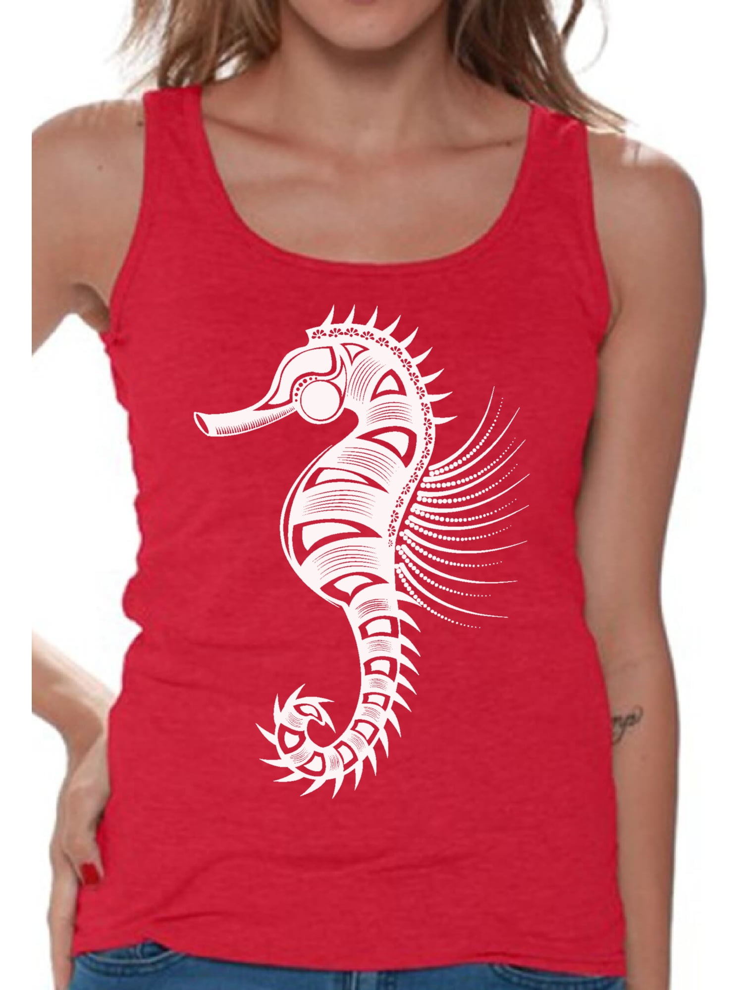 Awkward Styles Seahorse Tanks for Women Racerback Tank Top for Ladies Women  Fashion Collection Tracery Tshirt for Mom Indian Pattern T-Shirt for Her  Gifts for Wife Seahorse Shirts Racerback T-Shirt 