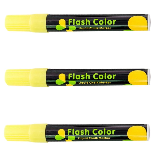 Marcador borrable de vidrio VentDepot ChalkyYellow 3Pzas Amarillo Neón Punta Redonda Mediana