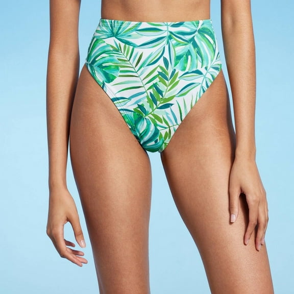 Women's High Waist High Leg Extra Cheeky Bikini Bottom - Shade & Shore‚Ñ¢ Green Leaf Print S