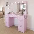 thumbnail image 4 of Ember Interiors Ibbie Pink Makeup Vanity with Glass Top, Lights, Charging Station, 4 of 11