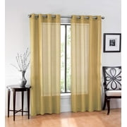 Ruthy's Textile 2 Piece Window Sheer Curtains Grommet Panels 54" X 63" Total 108" X 63" Inch Length for Kitchen,Bedroom/Living Room Color: Gold