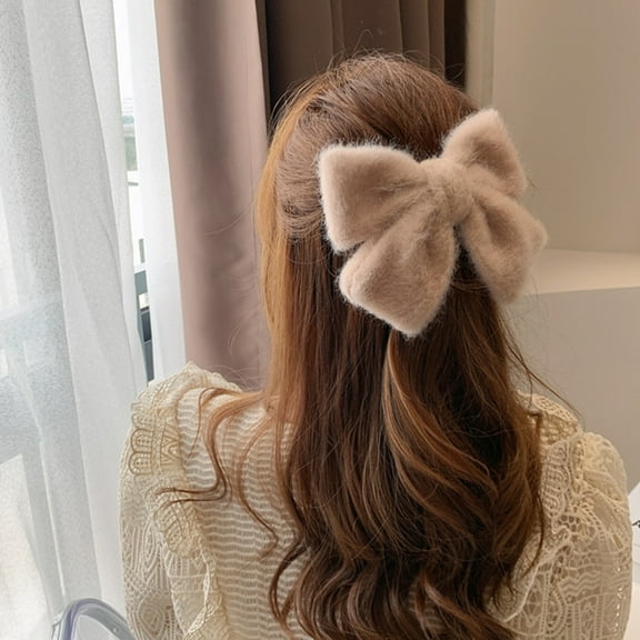 EXHUMKY 6pcs Plush Hair Bow Clips for Girls, Soft Stylish Hair Accessories for Kids, Perfect Daily Fashion Headdress Set
