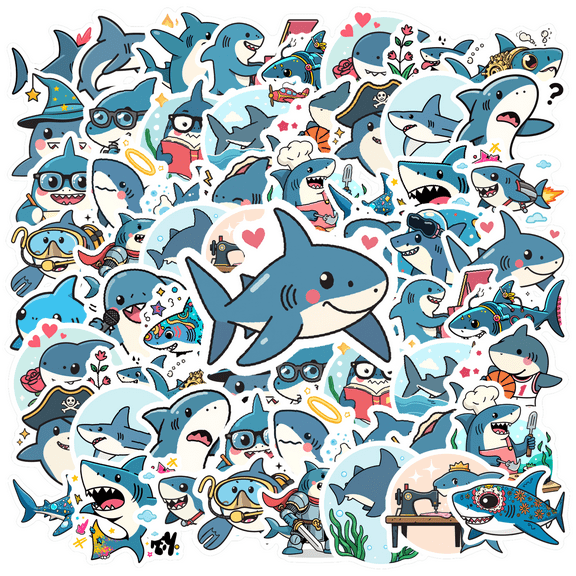 Cute Shark Stickers Adventure Stickers Funny Cartoon Stickers for Laptops Suitcases Notebooks