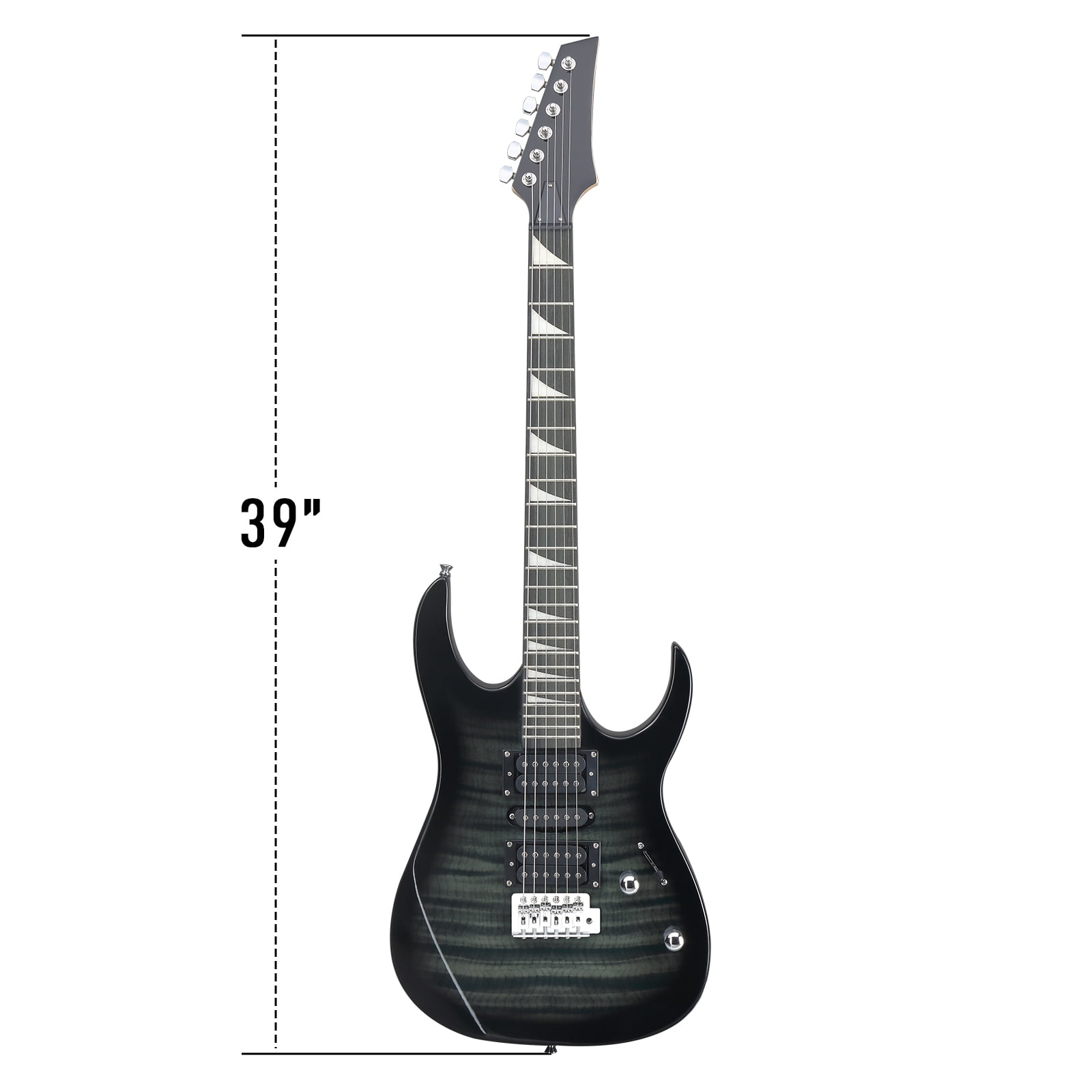 39in Electric Guitar HSH Pickups Black Complete Starter Kit for Hard Tiger-striped, Black