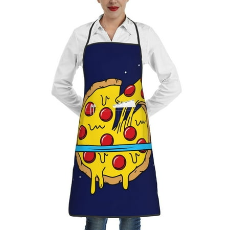 

Qekee PLANETA EN FORMA DE PIZZA Print Adjustable Bib Apron Resistant with Pocket Cooking Kitchen Aprons for Women Men Server Chef Apron