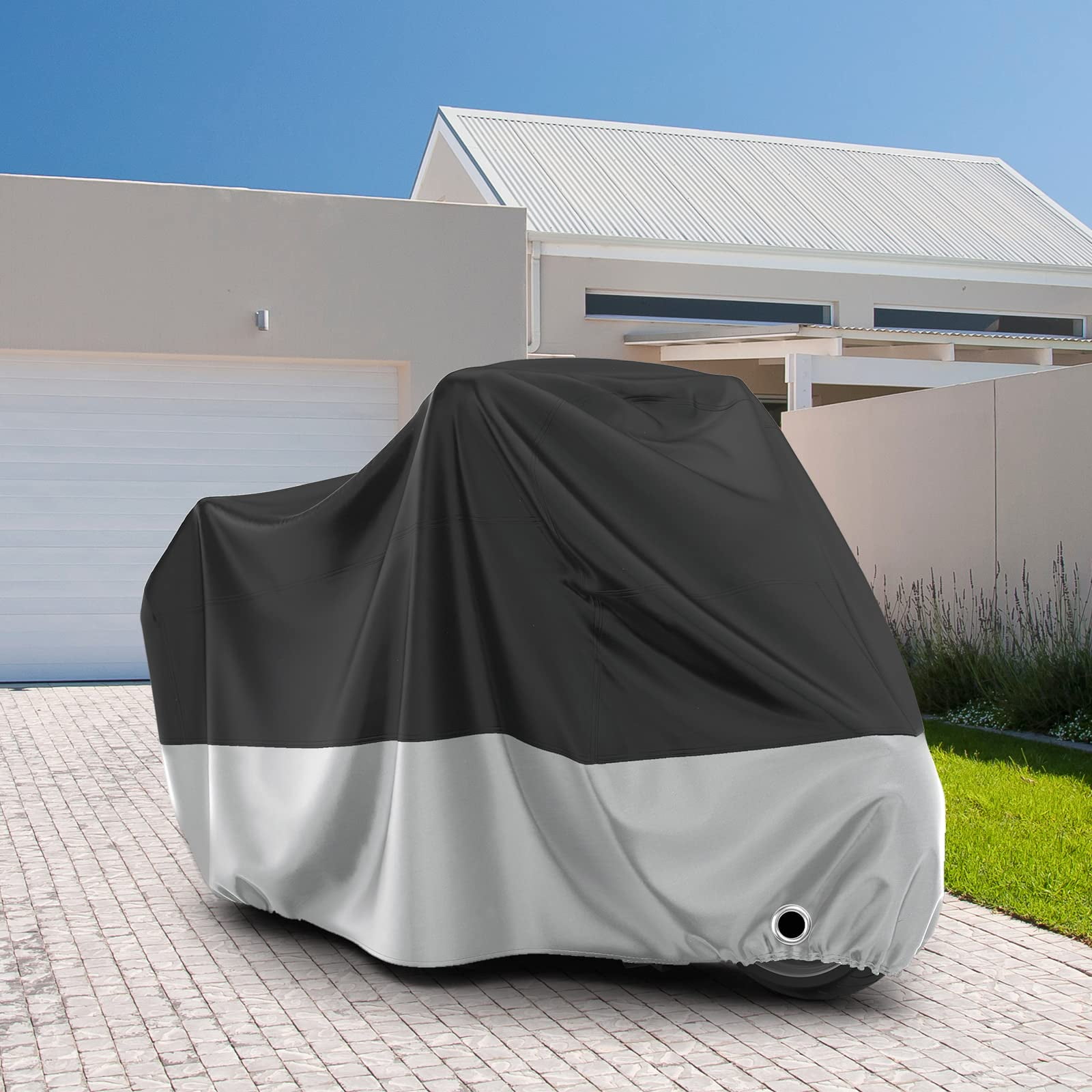 Motorcycle Cover Waterproof Outdoor - All Season Sun Protection with Lock-Holes Rain Snow Windproof Dustproof Universal Fit Motorbikes Vehicle Moped Cover, 96.5" x 41" x 50"