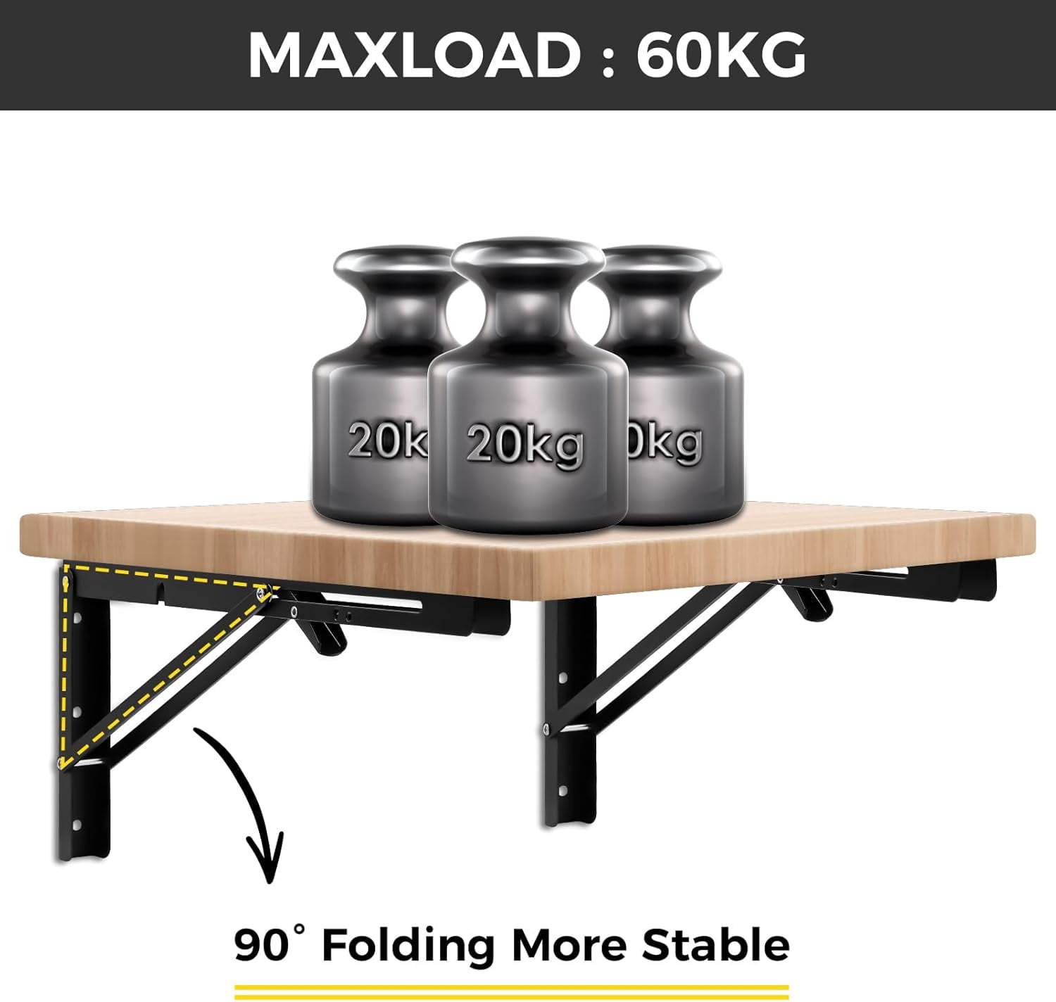 2 Pcs 16" Heavy Duty Metal Collapsible Shelf Bracket Wall Mounted Folding Brackets for Fold Down Table Shelves Space Saving（Max Load: 132 lb）