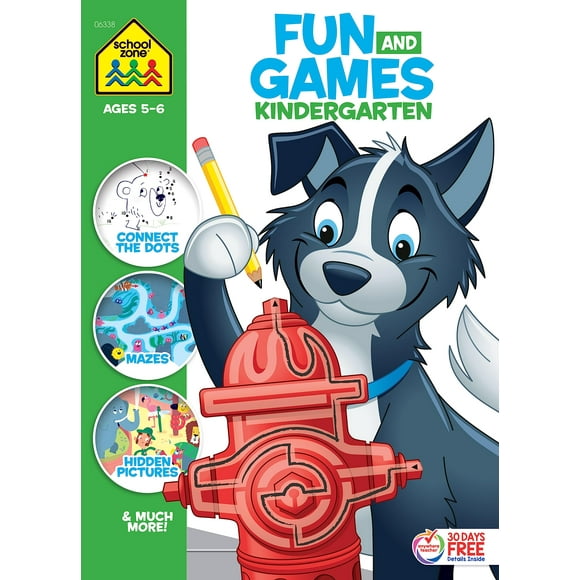 School Zone - Fun and Games Kindergarten Activity Workbook - 320 Pages, Ages 5 to 6, Mazes, Dot-to-Dots, Learn to Draw, Cut-and-Fold, What's Different, and More (School Zone Big Workbook Series)