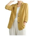thumbnail image 2 of Gyexs Blazers for Women Business Casual Work Long Sleeve Loose Fit 2 Buttons Solid Color Lightweight Blazer Jackets, Yellow, Size L, 2 of 4