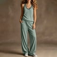 thumbnail image 2 of PRINxy Women Multi Pocket Daily Two Piece Set Summer Sleeveless V Neck Vest High Waist Wide Leg Pants Travel Home Comfortable Leisure Outfit Blue XL, 2 of 7