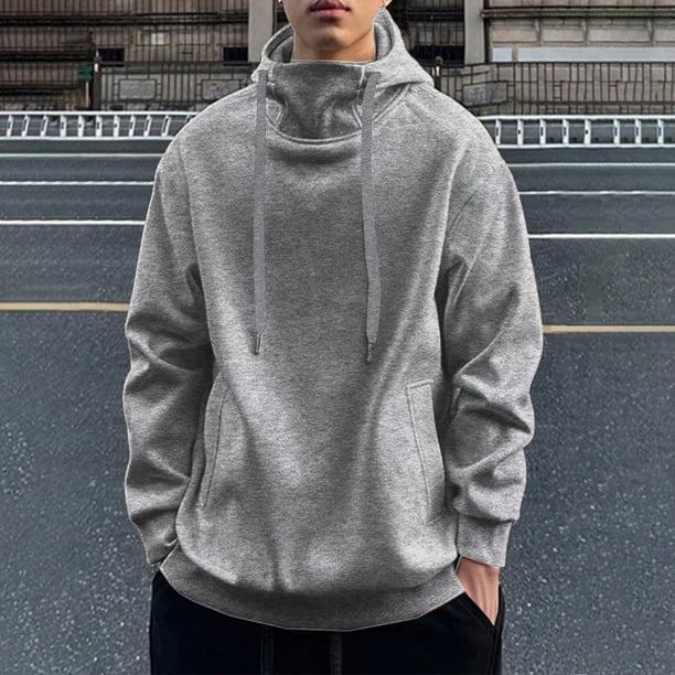 Ceisia Warm Mens Loose Fit Solid Color Gaiter Hood Pullover Sweatshirt Gifts