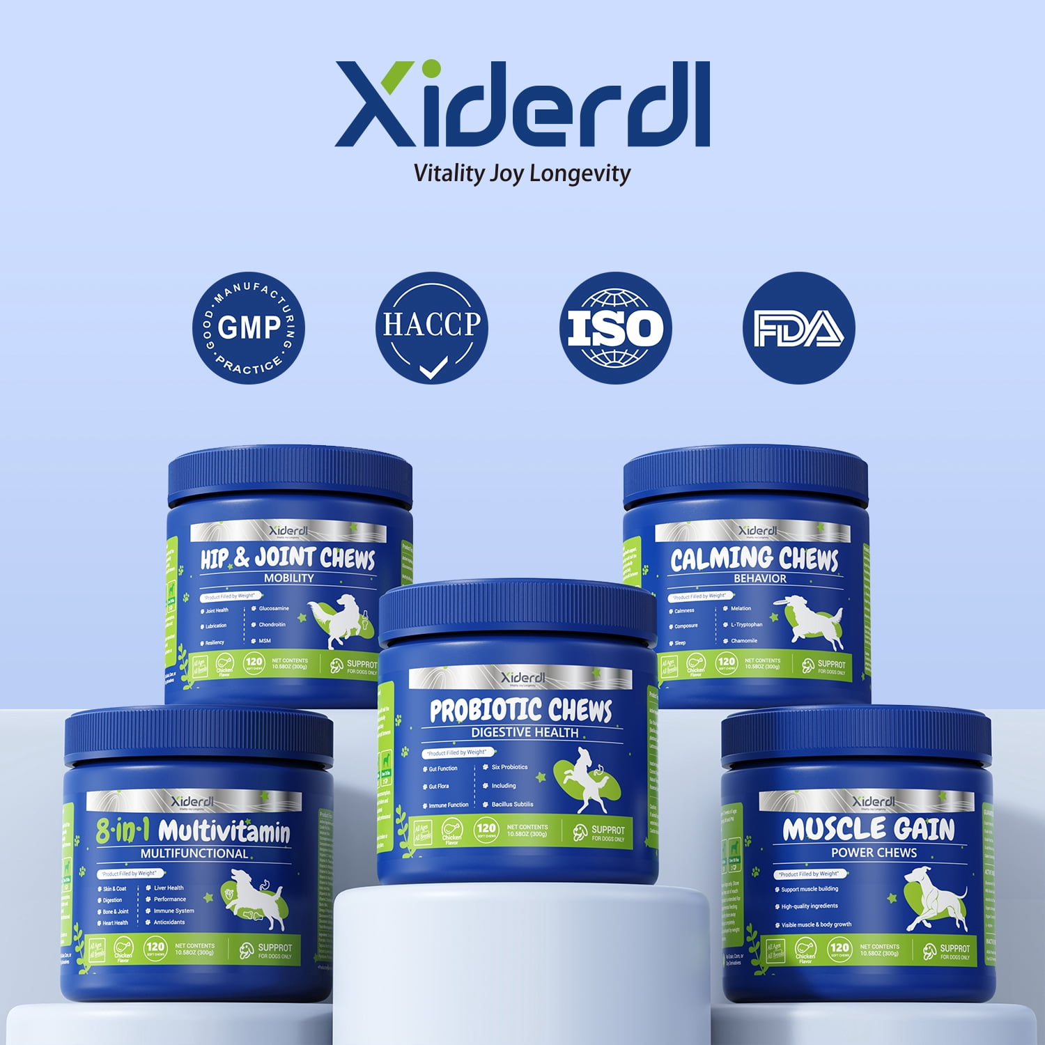 Xiderdl Dog Probiotic Soft Chews 120 Count – 6-Strain Probiotics (2 Billion CFU) for Digestive & Immune Support – Chicken Flavor Gut Health Supplement for Dogs