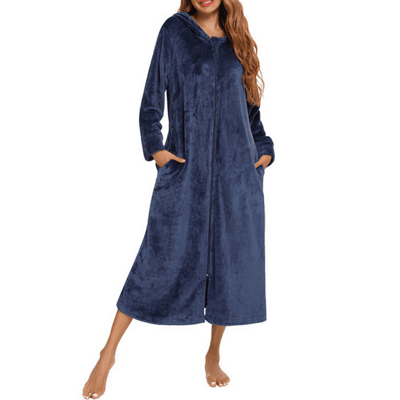 Jalioing Pajama Nightgown for Women Long Sleeve Nightshirt Zipper Pjs Robe Casual Loungewear Sleepwear Gowns