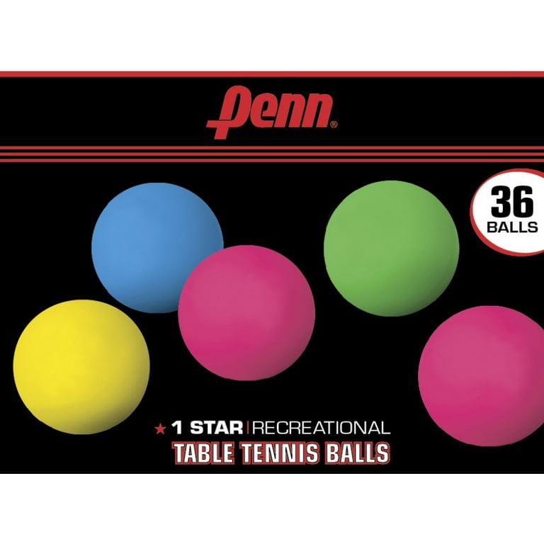 Penn 40mm 1 Star Colored Table Tennis Balls, Box of 36 Official