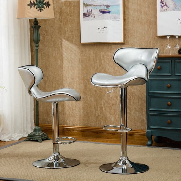 Set of 2 Masaccio Upholstery Airlift Adjustable Swivel Barstools with Chrome Base - Modern Style, Metal Frame, 34"-42.5"H