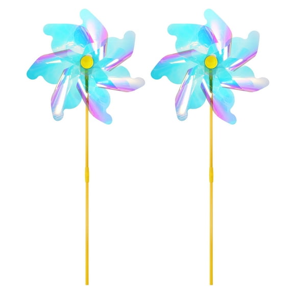 Uxcell 28.3 Inch Reflective Pinwheels 7 Leaves Wind Plastic Windmill for Decoration Outdoor Lawn Yard, Blue