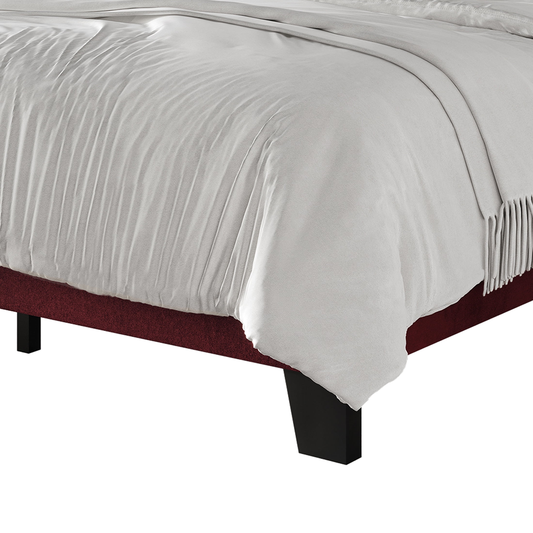 Castle Place Contemporary Corduroy Pleated Velvet Upholstered Queen Platform Bed, Red