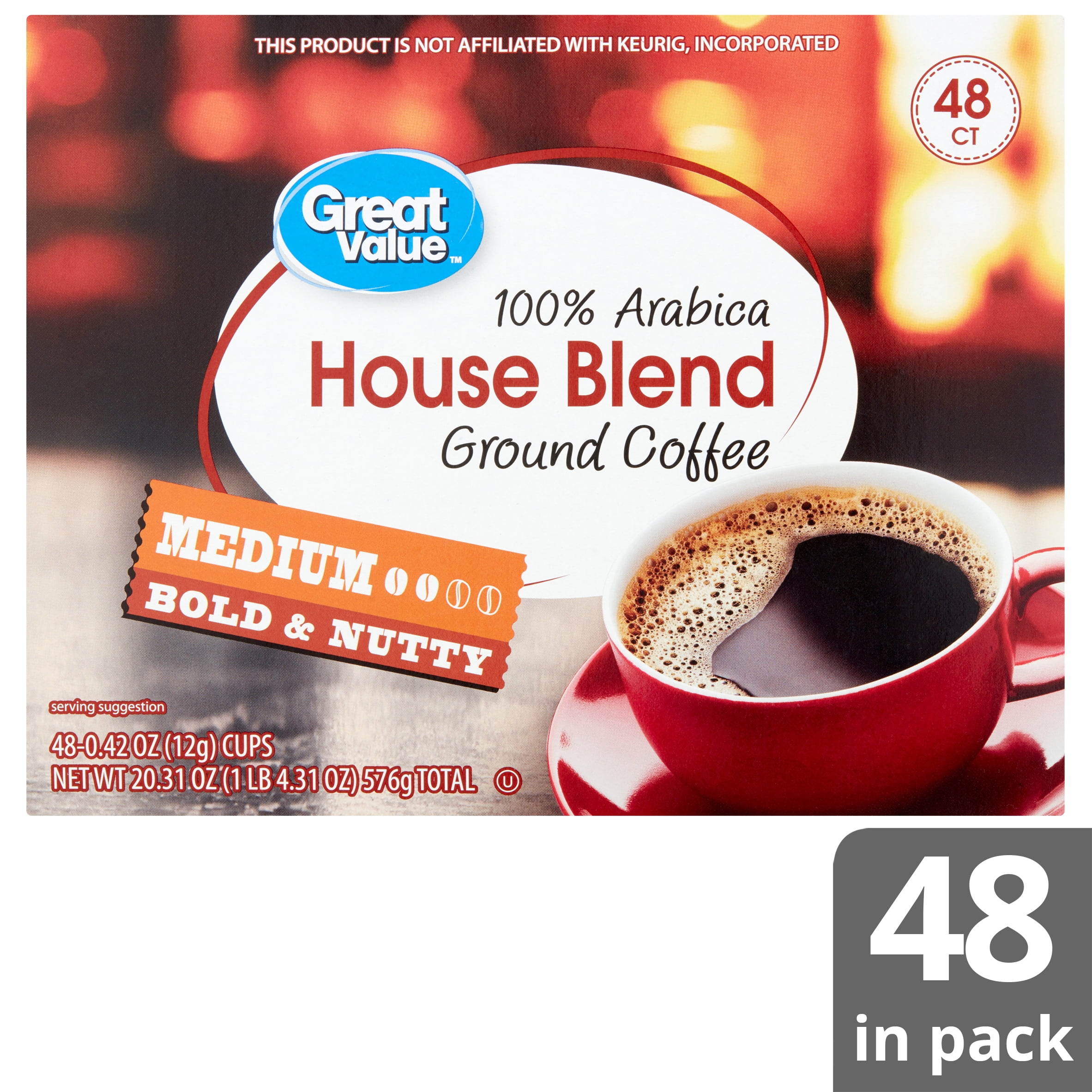 Great Value 100 Arabica House Blend Medium Roast Coffee Pods, 48 Ct