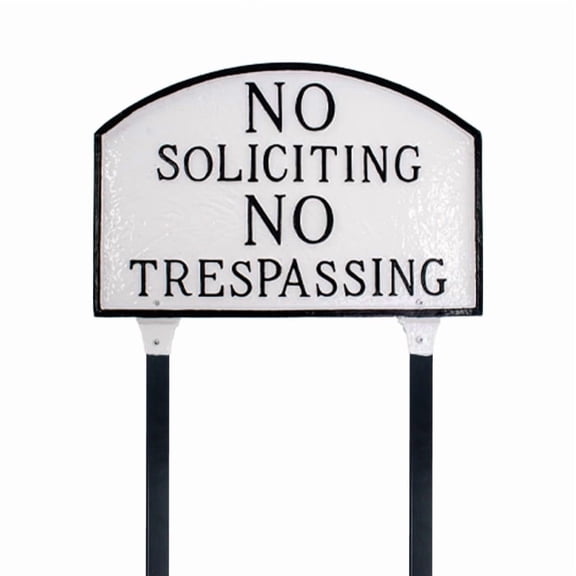 No Soliciting, No Trespassing Large Arch Statement Plaque with Lawn Stakes - White/Black