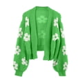 thumbnail image 4 of OGLCCG Women's Cute Flower Cropped Cardigan Long Sleeve V Neck Open Front Floral Knit Sweater Tops Winter Warm Fuzzy Cropped Sweater Coats,XL,Green, 4 of 8