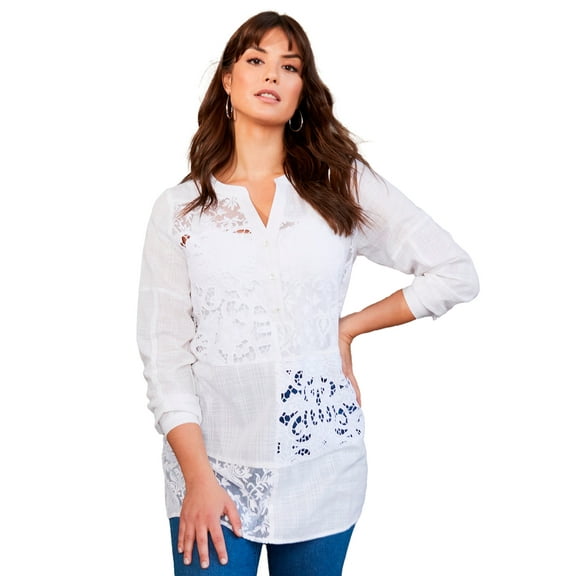 June & Vie Women's Plus Size Lace-Paneled Blouse
