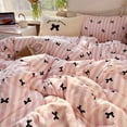 thumbnail image 3 of 3 Pieces Cute Bowknot Cartoon Duvet Cover Set Black Bowknot Polka Dot on White Pink Abstract Striped Queen Comforter Cover Zipper Closure for Kids Girls Boys Woman, 3 of 5