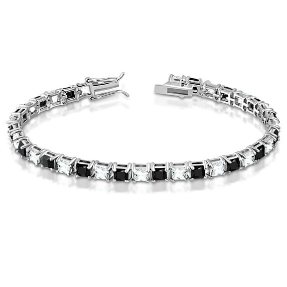 My Daily Styles Womens 925 Sterling Silver White Clear Black Square CZ Tennis Bracelet, 7"